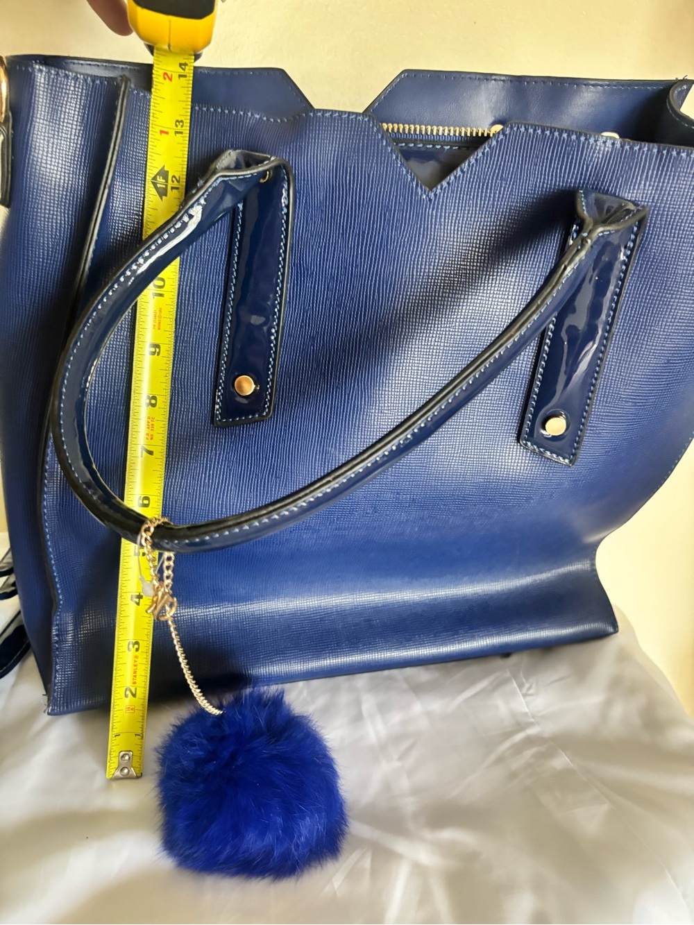 Blue Women’s Tote Bag with Pom Charm